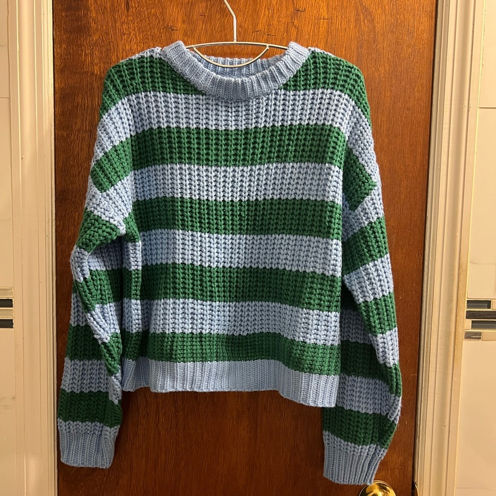 Forever 21 Green and Light Blue Striped Sweater